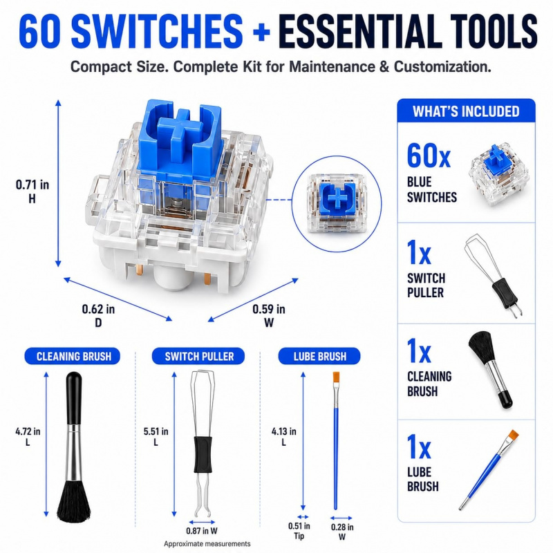 60PCS 블루 기계식 키보드 스위치 클리커 3D 프린 - 3D Print Removal Tool 리뷰 및 가격