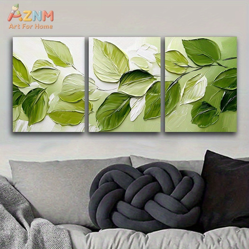 AZNM 3D 질감 있는 녹색 잎 임파스토 캔버스 벽  - 3D Printing Wall 리뷰 및 가격