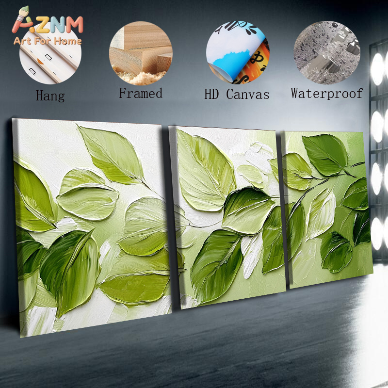 AZNM 3D 질감 있는 녹색 잎 임파스토 캔버스 벽  - 3D Printing Wall 리뷰 및 가격
